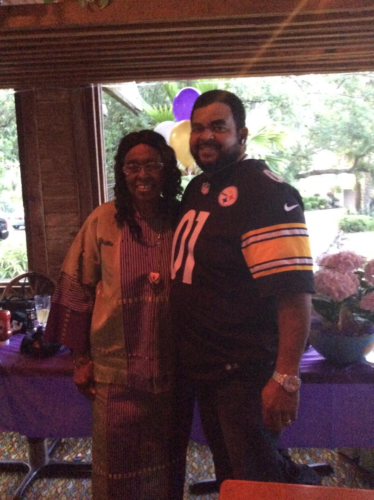 Mozella and Grandnephew Joseph Shawn Gordon at Retirement Dinner May 2014